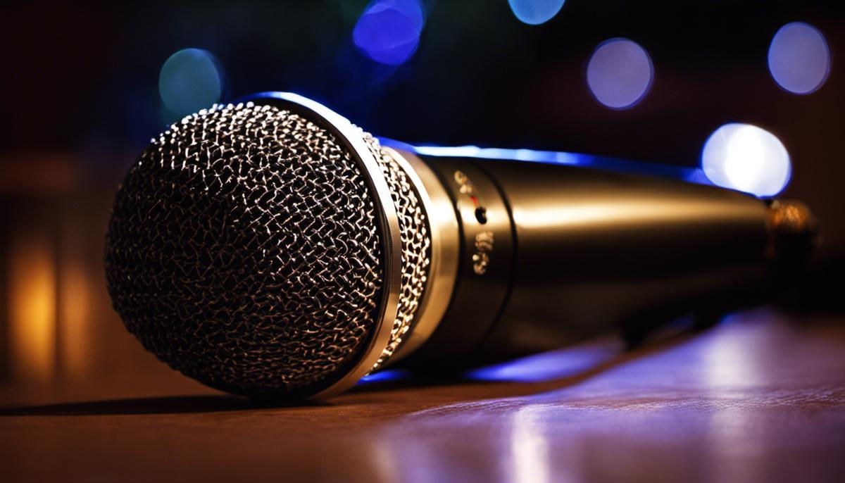 Image of a microphone in front of a guitar amp