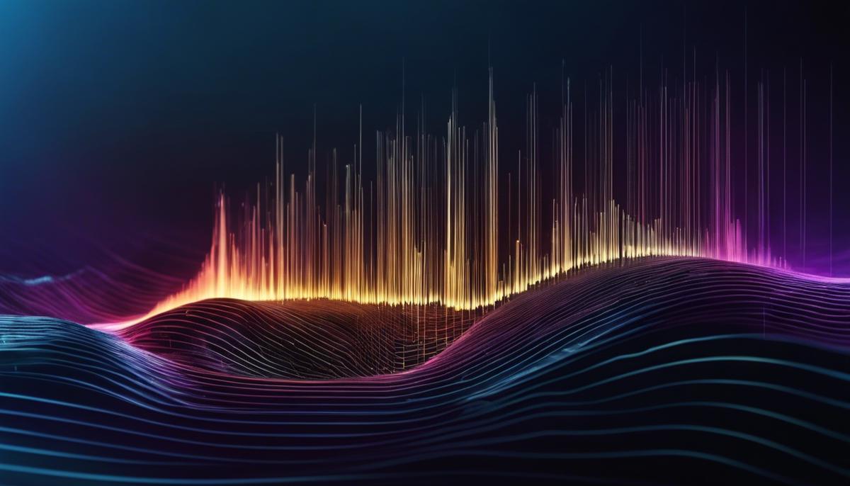 Image of a soundwave with background noise being formed and shaped, representing the concept of ambient noise in music production