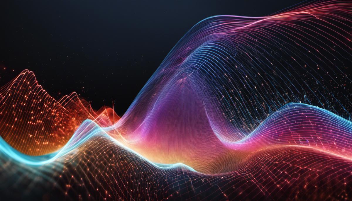 A visualization of digital audio waves in motion.