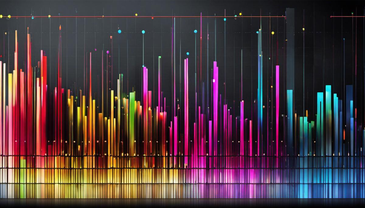 A colorful equalizer graphic representing the concepts of EQ techniques in audio mixing
