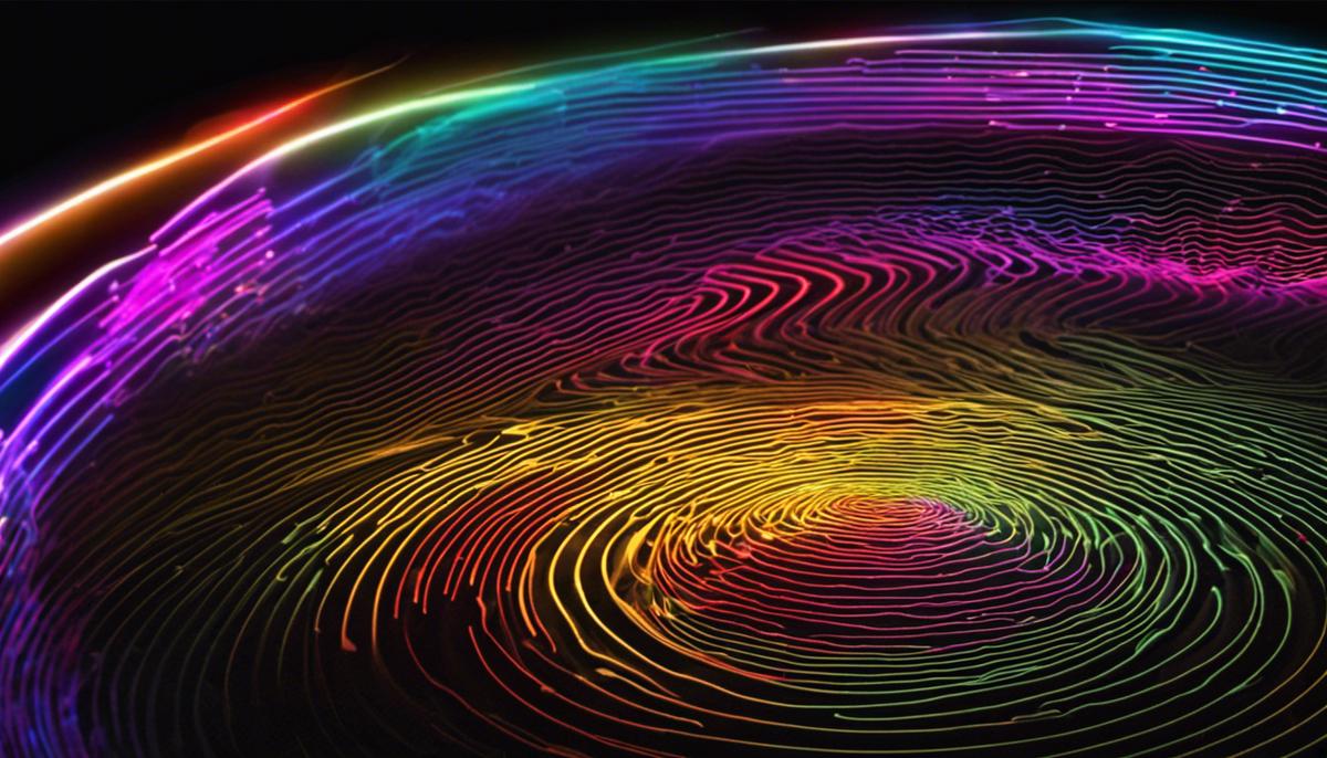 Image description: A radar screen with colorful waves representing the harmonies in music.