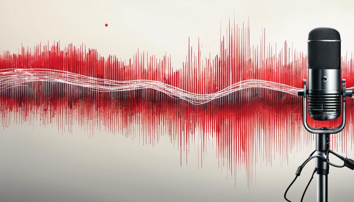 Image description: Microphone bleed illustration showing soundwaves and microphone capturing multiple sources of sound at the same time
