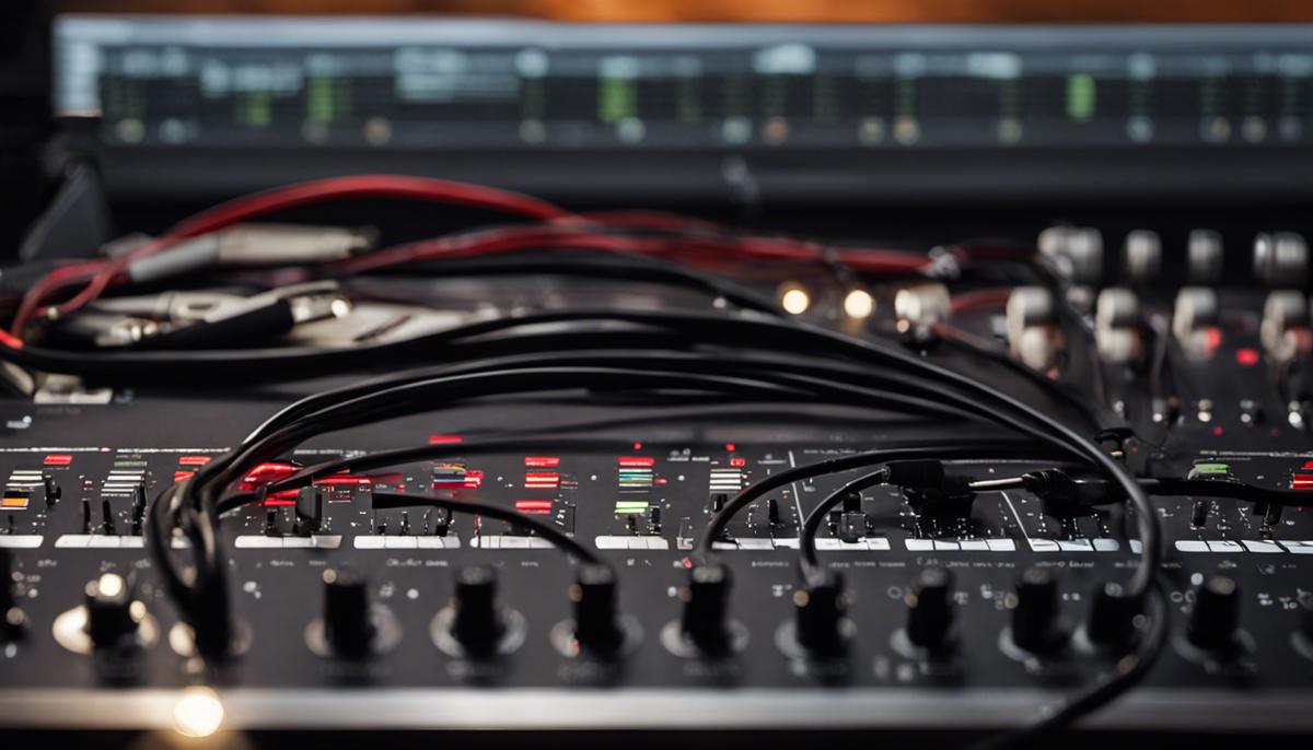 Image of MIDI cables connected to a music production setup