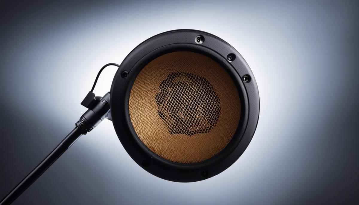 Image description: An image of a condenser microphone in the shadows, representing the Phantom Power.